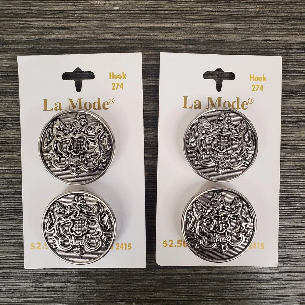 LaMode Lot Of 2 (4) Silvertone Military Honor Lion Coat of Arms Uniform Buttons